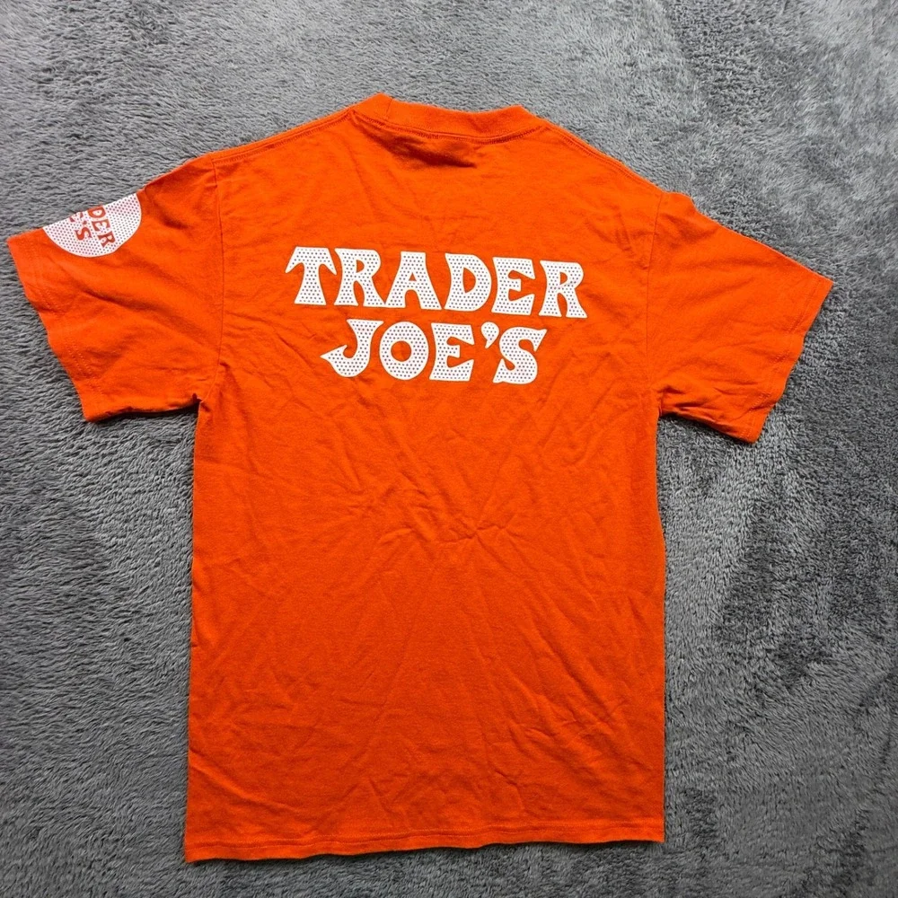 Trader Joe's Crew Employee Work Shirt NWOT Crew Neck Short Sleeve Uni S Orange